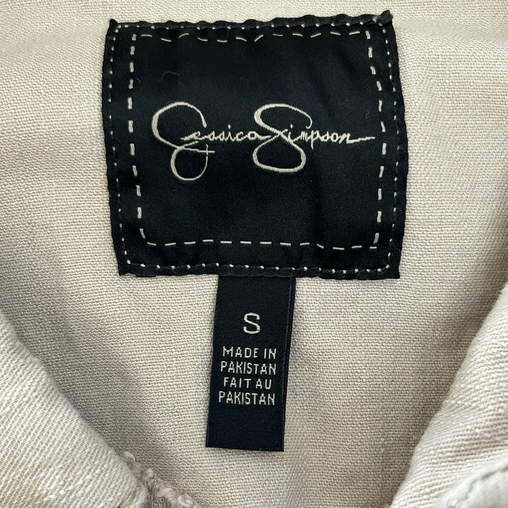 Jessica Simpson Denim Jacket Girls Size Small Tan Khaki Button‎ Front Trucker